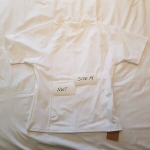 Lands End girls size 14 white short sleeved rash guard, New